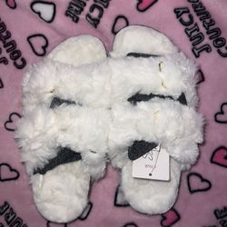 White Fur Slippers