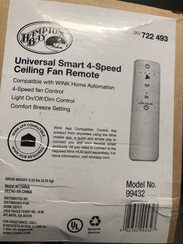 Hampton Bay Universal Wink Enabled White Ceiling Fan Premier Remote Control For In Hesperia Ca Offerup