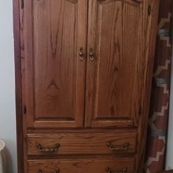 Solid Oak Armoir TV Cabinet With 3 Drawers