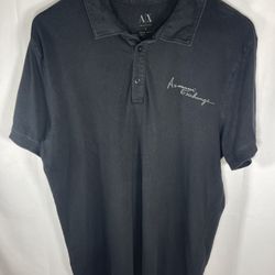 Men Armani Exchange AE Polo Shirt Short Sleeve Top T-shirt Black Large L