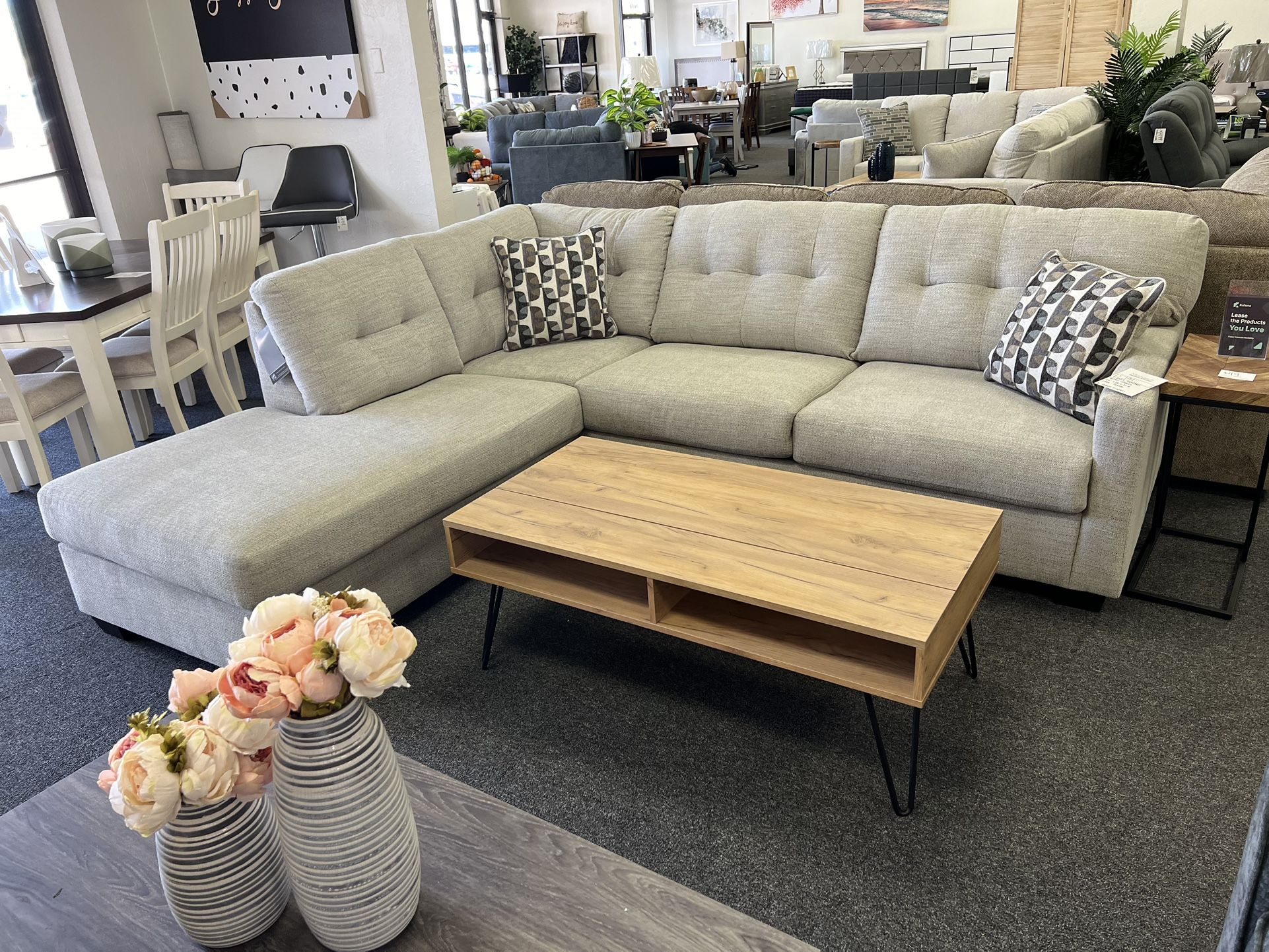 Linen Sectional Sofa Couch With Large Chaise Lounge