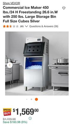 VEVOR Commercial Ice Maker 450 lbs/24H Freestanding