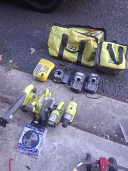 Ryobi 18V Cordless Tool Set with Chargers and Bags