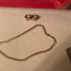 14k Gold Cuban Link Chain And 2 Gold Rings 
