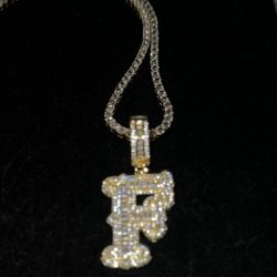 18 k Gold Plated F Pendant and tennis chain 