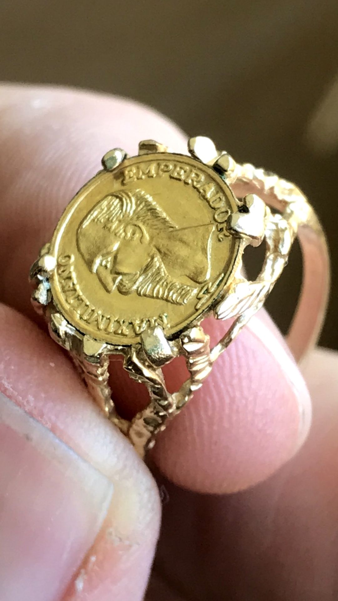Vintage MEXICAN ARTISAN MADE 14K EMPERADOR MAXIMILIANO 1865 COIN Ring