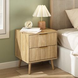 Set of 2 CARPETNAL Fluted Nightstand with 2 Drawers, 18'' Wide Bedside Table for Bedroom (Single Unit)