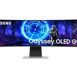 White Samsung Odyssey G9 49-inch Curved 1440P Dual QHD 240Hz 1ms QLED Gaming Monitor with DisplayPort, HDMI, USB Hub - Desk Mount Monitor Stand 