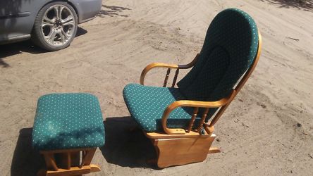 Powell Nostalgic Oak Finish Glider Ottoman -Green