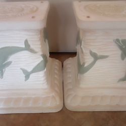 Ceramic Pedestals (2) Embossed Dolphin Motif