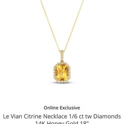 Kay Jewelers Le’Vain Citrine Necklace 1/6 ct tw Diamonds 14k Honey Gold 18” Comes With Thicker Chain Than The One In Photo