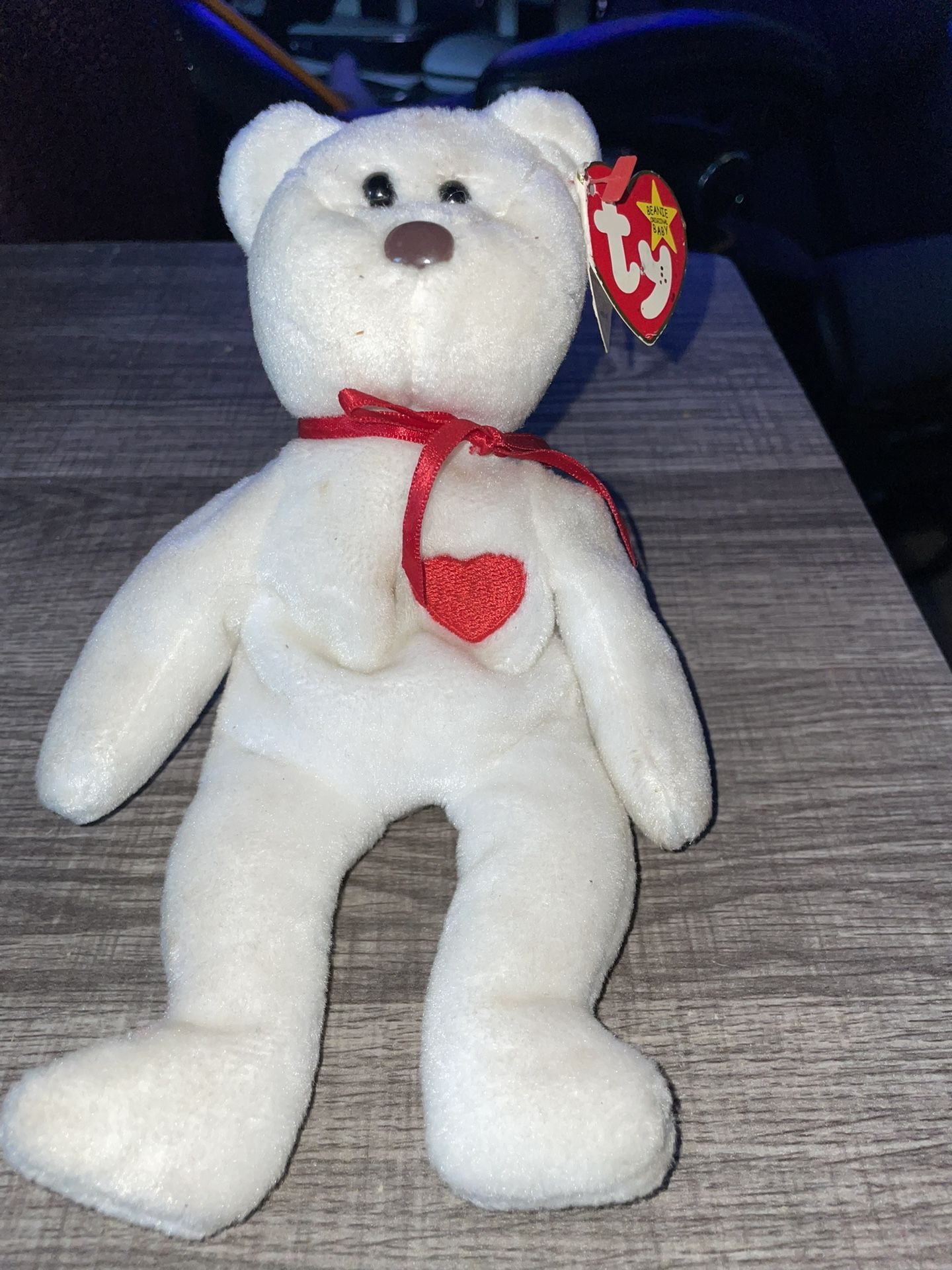 TY BEANIE BABY VALENTINO WHITE BEAR WITH TAG ERRORS