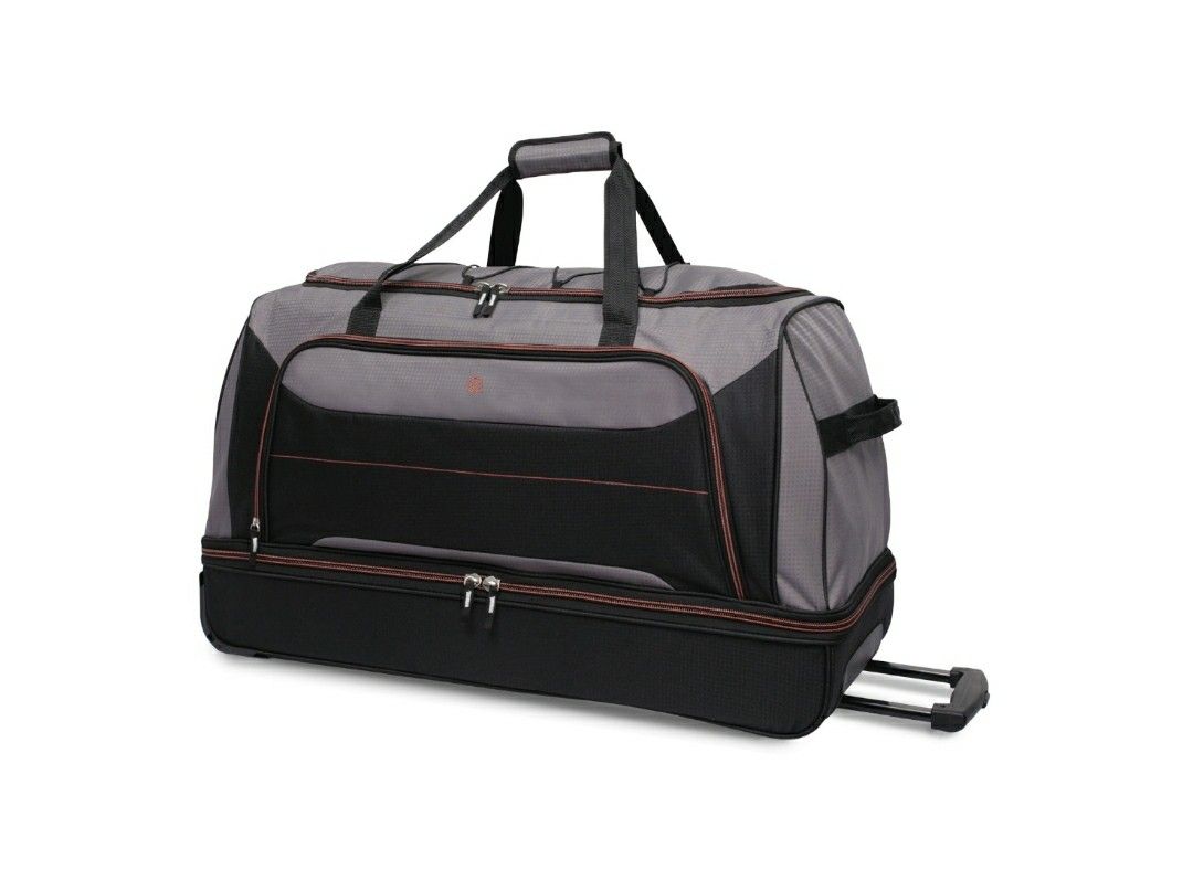 NEW Protege 30in Rolling Drop-Bottom Duffel Bag Black and Grey Durable Polyester