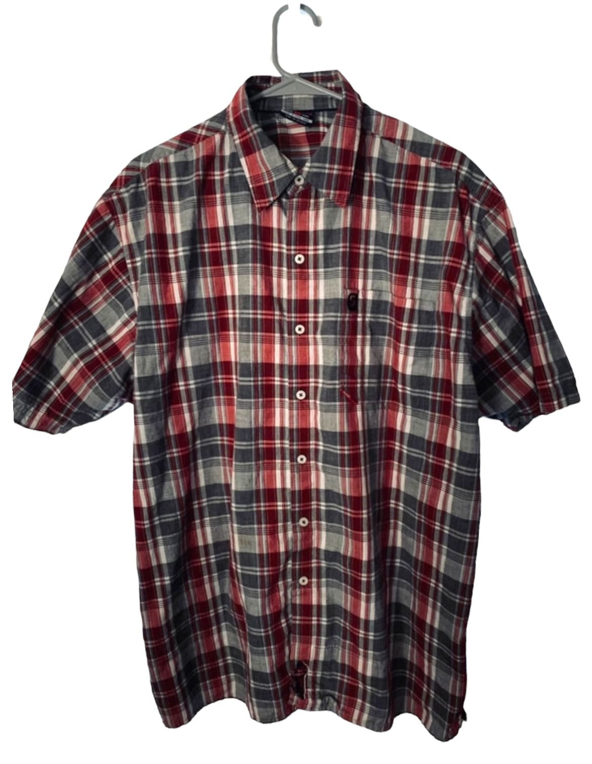 Shady LTD Button Down Plaid Shirt Red and Gray Short Sleeve Size Large