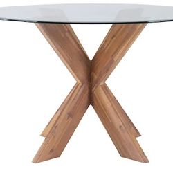 Powell® Adler Glass Top X-Base Dining Table with Natural Base