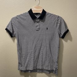 Men’s Large Polo Ralph Lauren Black and White Striped Short Sleeve Polo Shirt
