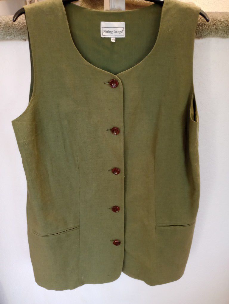 Misses Olive Green Lined Vest Size 14-16