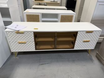 New Carved Geometric Style TV Stand,Home Entertainment Console for TV Up to 65in