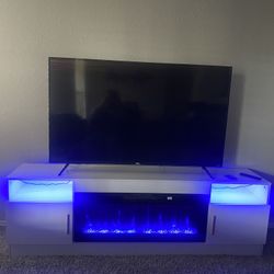 Couch,LED FIREPLACE TV STAND, 4 Barstools, King Mattress