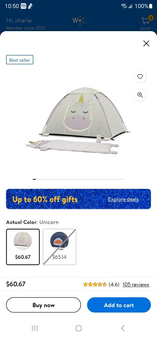 Sparkle the Unicorn Kid's Camping Combo (One-room Tent, Sleeping Bag, Lantern New In Box