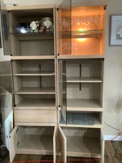 Light Wood Wall Unit , Media Cabinet with Glass Doors