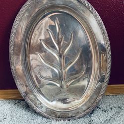 Vintage "Tree of Life" WM Rogers Silver Plated  Oval Meat Platter Footed 16"