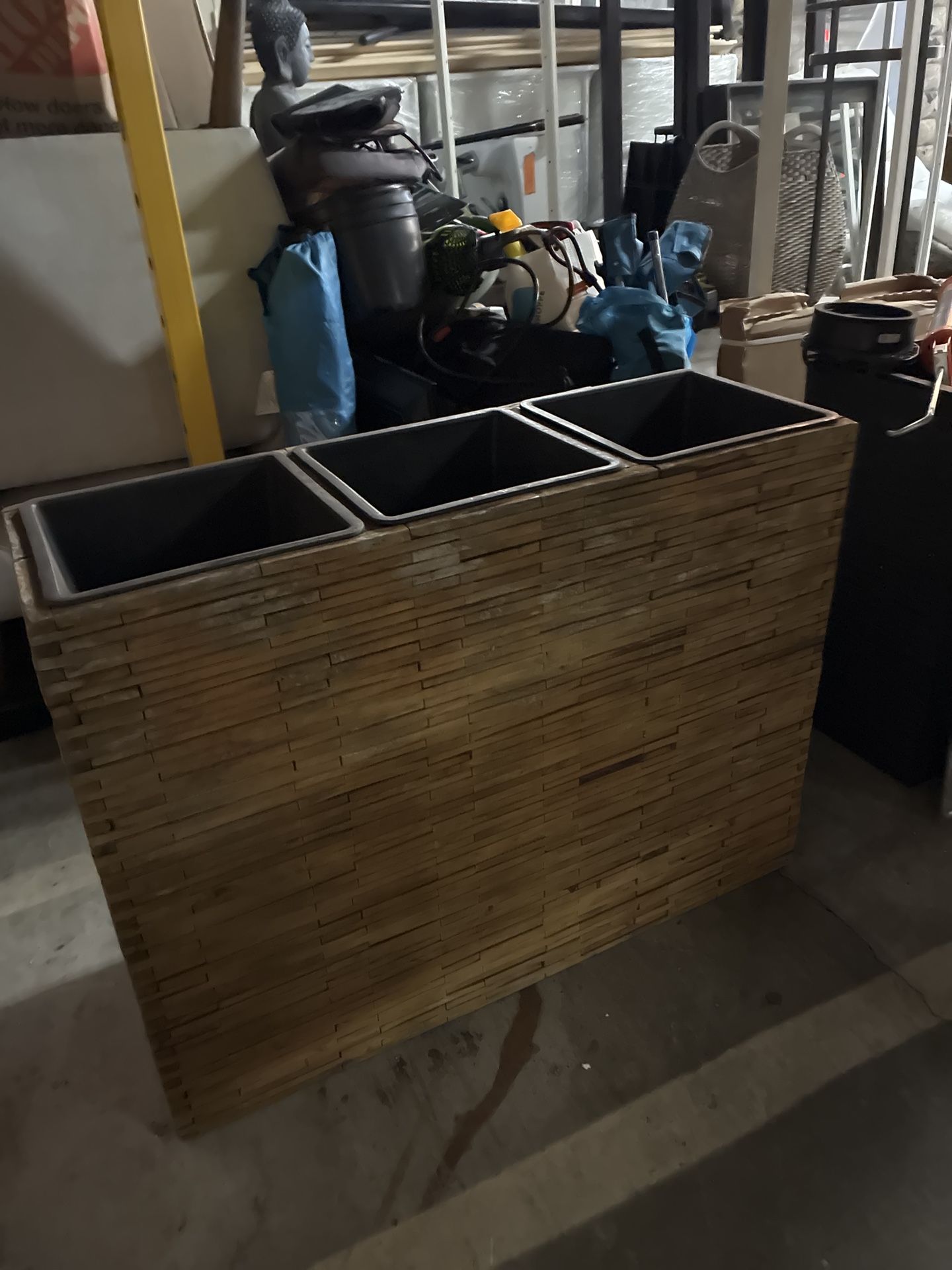 Modern Triple Wood Planter with Hidden Storage – $150