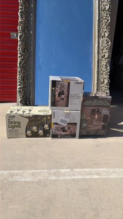 Bundle 48 feet string lights 24 lightbulb sockets 36 bulb included portfolio outdoor two boxes, one vintage LED coach light lantern