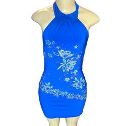 FD blue shimmery flower dress L -1 