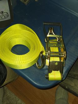 Yellow Ratchet Tie-Down Strap with J-Hooks