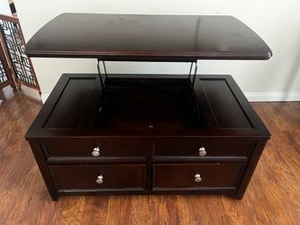 Wood Coffee Table with 2 Double-Sided Drawers lift top