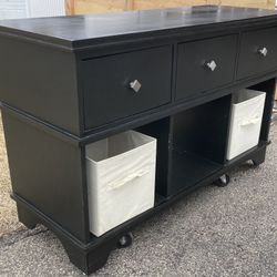 All Wood 3 Drawer 3 Cubby Storage TV Entertainment Base