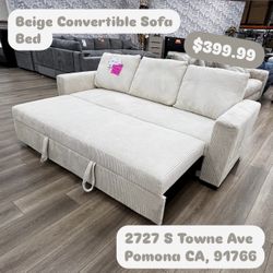 Beige Fabric Convertible Sofa Bed