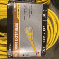 100 ft. 12/3 SJTW Hi-Visibility Outdoor Heavy-Duty Extension Cord with Power Light Plug