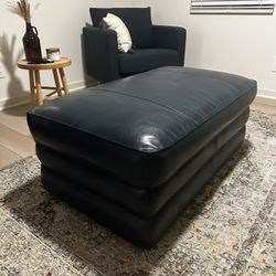 Faux Navy Blue Leather Ottoman 