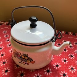Vintage Enamelware Tea Pot Kettle