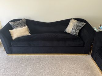 Black Velvet Sofa with Gold Base