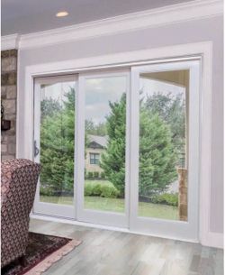 Pella Sliding Impact Rated triple doors. Frame Size (150 x 94.5) PVC frame, Laminated double Glazed