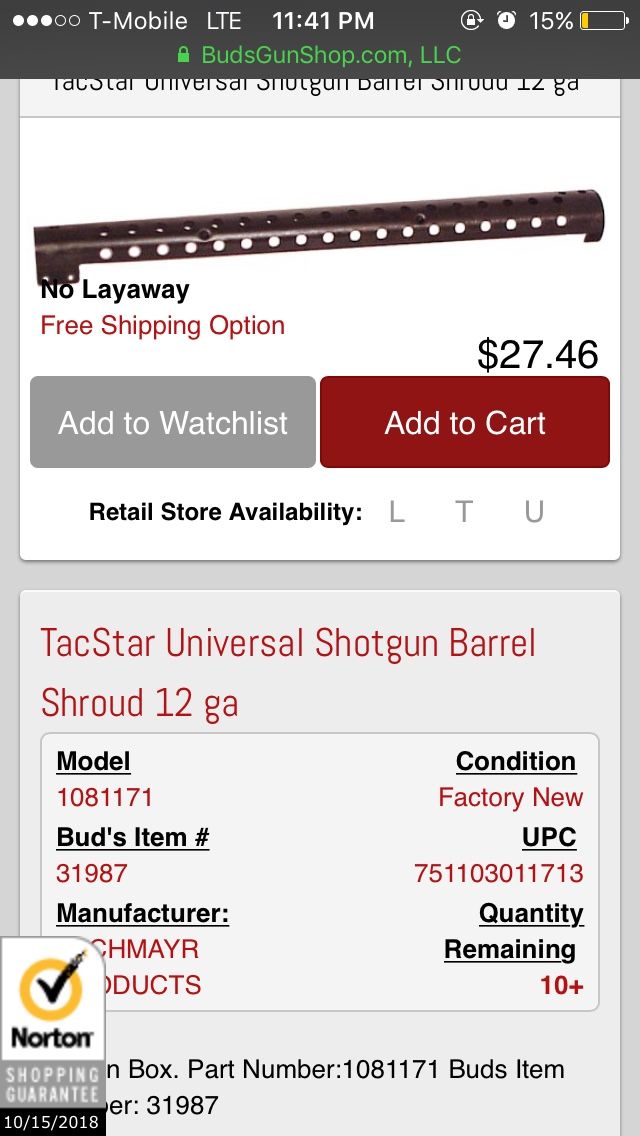 Tactical TacStar Universal Shotgun Barrel Shroud 12 ga