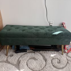 Velvet Storage Bench – Green with Gold Legs (39”)