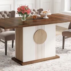 Tribesigns 55" Rectangular Dining Table for 4 to 6 People, Farmhouse Wood Dinner Table for Kitchen, Dining Room & Living Room, Oak Brown & White