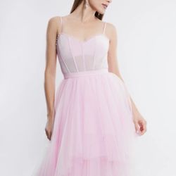 BCBG Maxazria- Katherine Tulle Evening Gown In Pink Rose