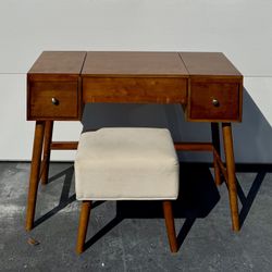 AllModern Mid Century Modern Vanity Set with Stool, Mirror, and Light