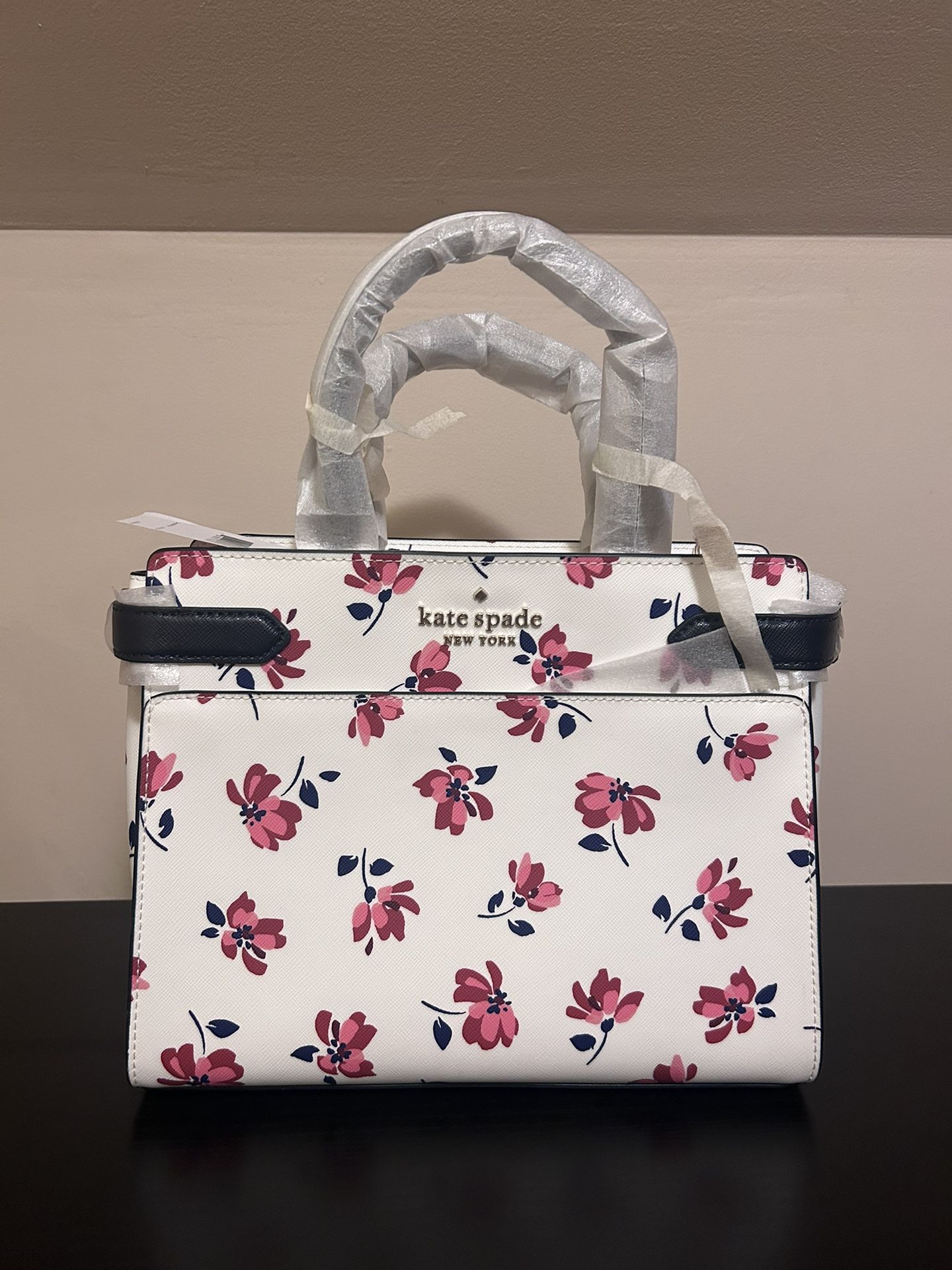 Kate Spade Medium Satchel Floral Tote Bag White Pink Navy New With Tags