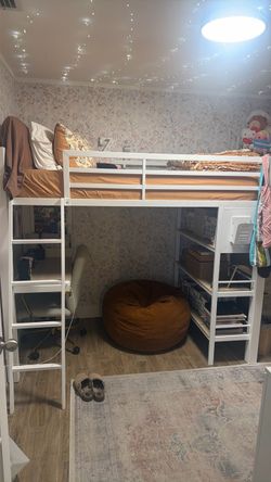 Twin loft bed/desk chair/cabinets / bean bag/mirror