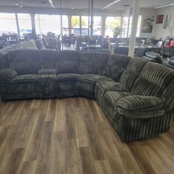 New 3pc Reclining Sectional In Brown Corduroy 