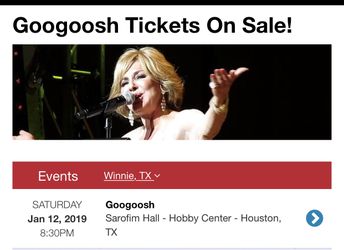 Googoosh Concert Tickets- Jan 12, 2019- Houston TX Hobby Center