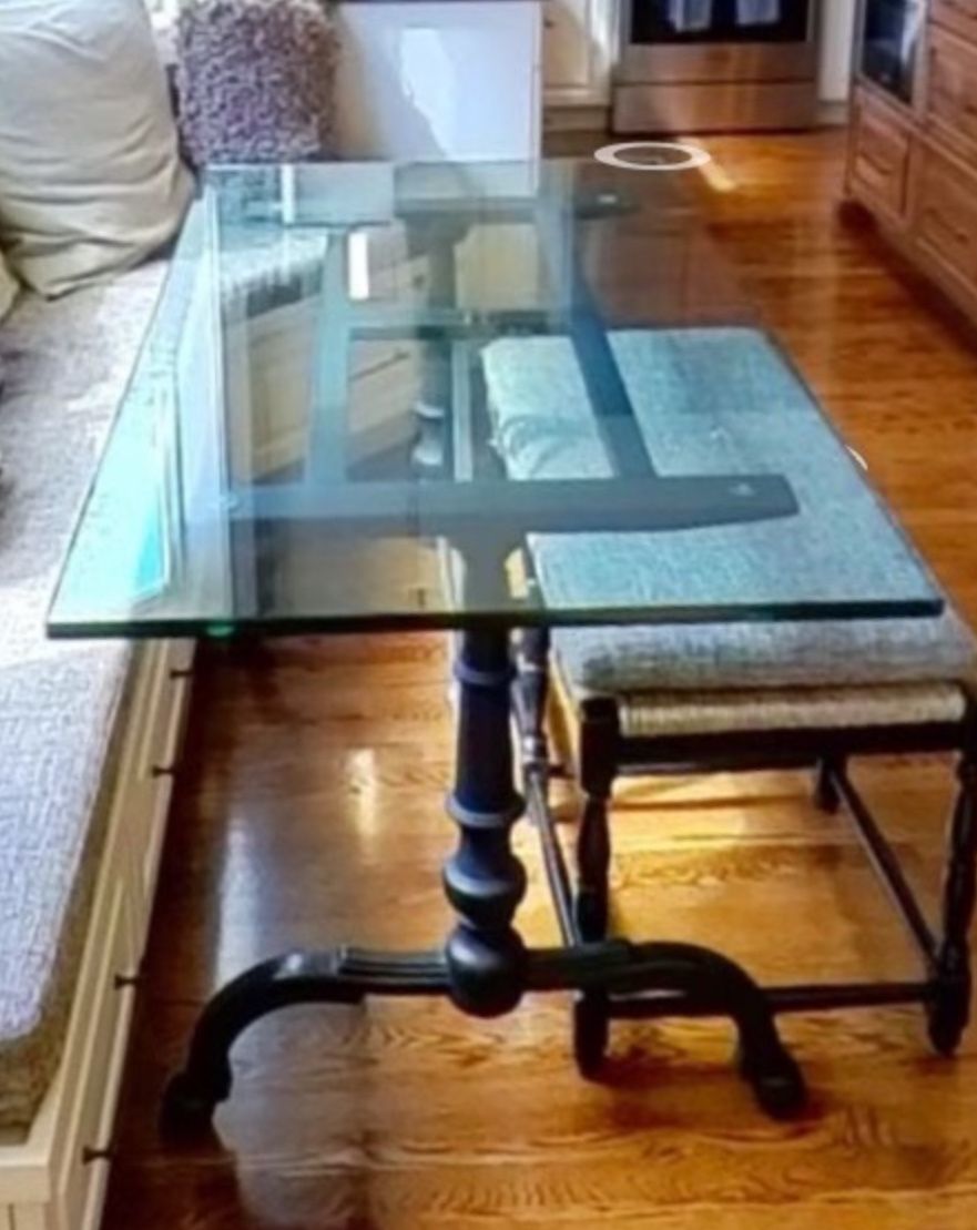 Glass Table 5’x3’ - Wrought Iron Frame With Glass Top