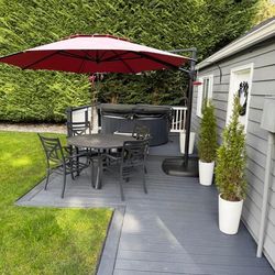 11' cantilever patio umbrella with LED lights.