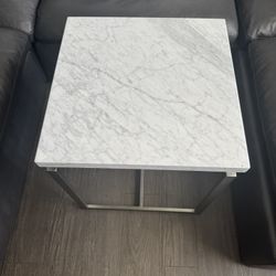 Modern Faux Marble Side Table with Brushed Metal Base